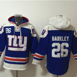 Men's New York Giants #26 Saquon Barkley Blue Lace-Up Pullover Hoodie
