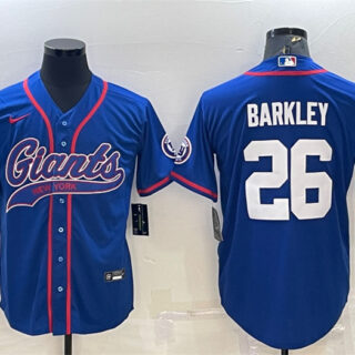 Men's New York Giants #26 Saquon Barkley Blue With Patch Cool Base Stitched Baseball Jersey