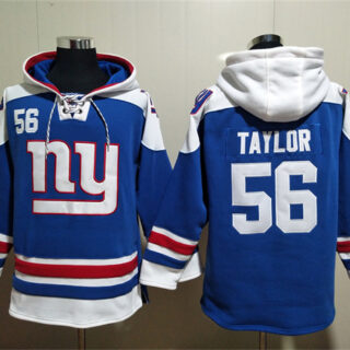 Men's New York Giants #56 Lawrence Taylor Blue Lace-Up Pullover Hoodie