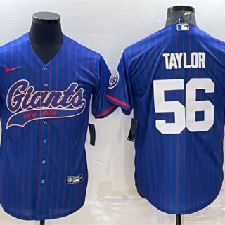 Men's New York Giants #56 Lawrence Taylor Blue With Patch Cool Base Stitched Baseball Jersey