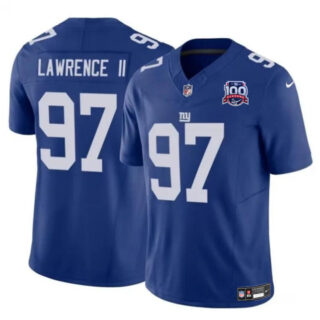 Men's New York Giants #97 Dexter Lawrence II Blue 2024 F.U.S.E. 100TH Season Patch Vapor Untouchable Limited Stitched Jersey