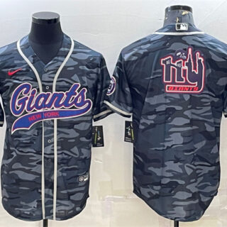 Men's New York Giants Grey Camo Team Big Logo With Patch Cool Base Stitched Baseball Jersey