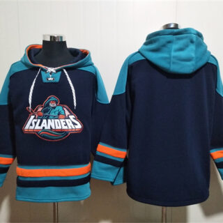 Men's New York Islanders Blank Black Ageless Must-Have Lace-Up Pullover Hoodie