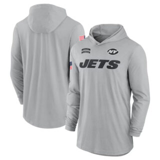 Men's New York Jets 2024 Gray Salute To Service Lightweight Performance Long Sleeve Hooded T-Shirt