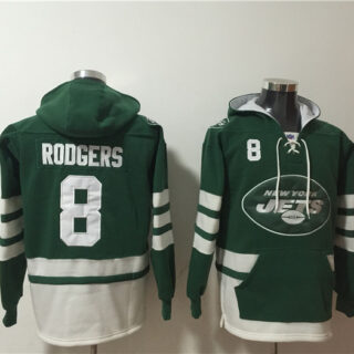 Men's New York Jets #8 Aaron Rodgers Green Ageless Must-Have Lace-Up Pullover Hoodie