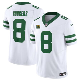 Men's New York Jets #8 Aaron Rodgers White 2023 F.U.S.E. With 4-Star C Patch Vapor Limited Throwback Stitched Football Jersey