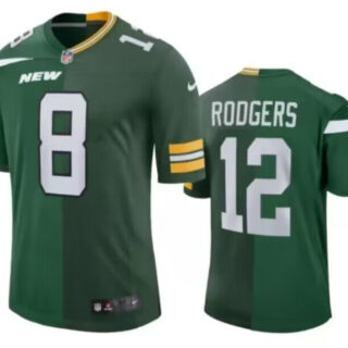 Men's New York Jets Front #8 Back #12 Aaron Rodgers Split Green Jersey