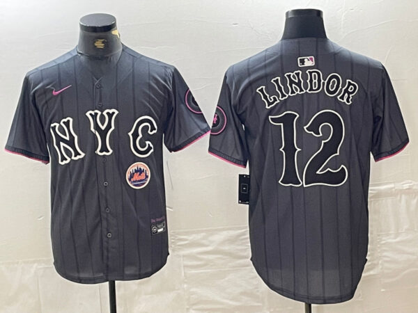 Men's New York Mets #12 Francisco Lindor Graphite 2024 City Connect Limited Stitched Baseball Jersey