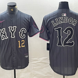 Men's New York Mets #12 Francisco Lindor Graphite 2024 City Connect Limited Stitched Baseball Jersey