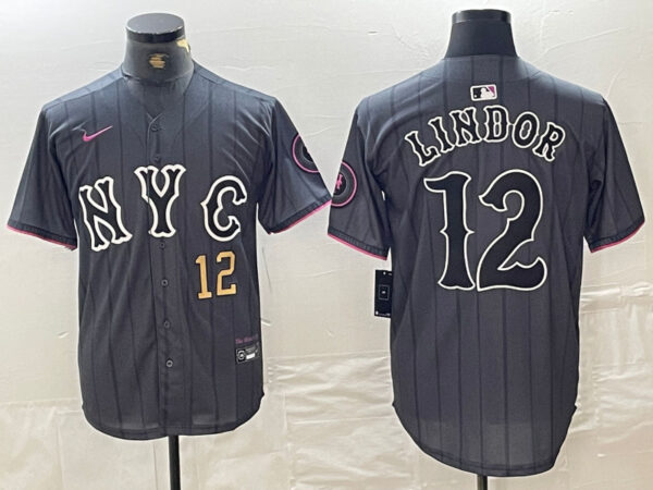 Men's New York Mets #12 Francisco Lindor Graphite 2024 City Connect Limited Stitched Baseball Jersey