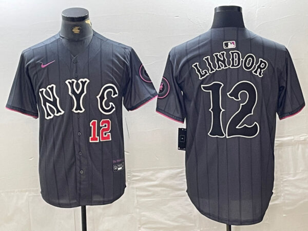 Men's New York Mets #12 Francisco Lindor Graphite 2024 City Connect Limited Stitched Baseball Jersey