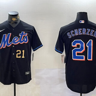 Men's New York Mets #21 Max Scherzer Black Cool Base Stitched Baseball Jerseys