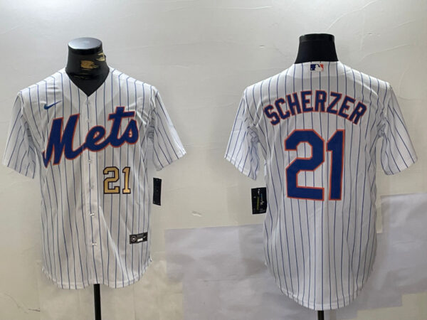Men's New York Mets #21 Max Scherzer White Cool Base Stitched Baseball Jerseys
