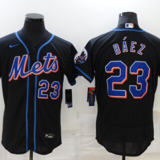 Men's New York Mets #23 Javier Báez Black Flex Base Stitched Jersey
