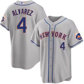 Men's New York Mets #4 Francisco Alvarez Gray 2023 Cool Base Stitched Baseball Jersey