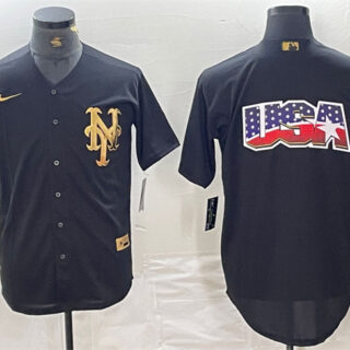 Men's New York Mets Black Team Big Logo Cool Base Stitched Baseball Jersey