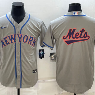 Men's New York Mets Gray Team Big Logo Cool Base Stitched Baseball Jersey