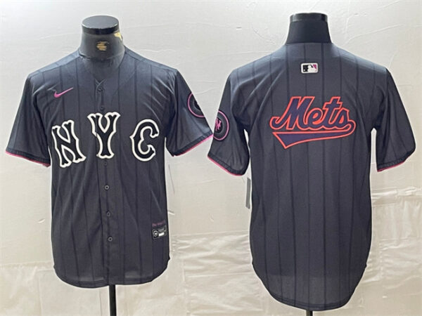 Men's New York Mets Team Big Logo Graphite 2024 City Connect Limited Stitched Baseball Jerseys 1