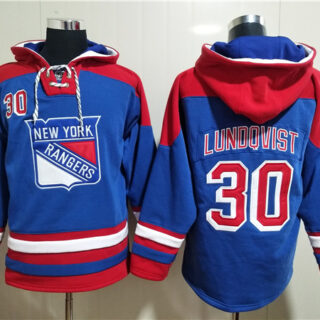 Men's New York Rangers #30 Henrik Lundqvist Blue Ageless Must-Have Lace-Up Pullover Hoodie