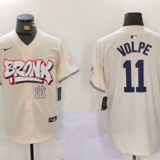 Men's New York Yankees #11 Anthony Volpe Cream The Bronx Graffiti V2 Vapor Limited Stitched Baseball Jerseys