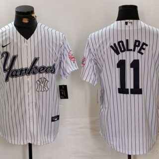 Men's New York Yankees #11 Anthony Volpe White Cool Base Stitched Baseball Jerseys