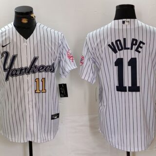 Men's New York Yankees #11 Anthony Volpe White Cool Base Stitched Baseball Jerseys