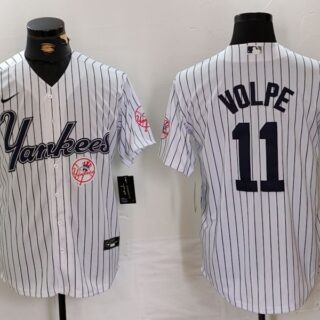 Men's New York Yankees #11 Anthony Volpe White Cool Base Stitched Baseball Jerseys