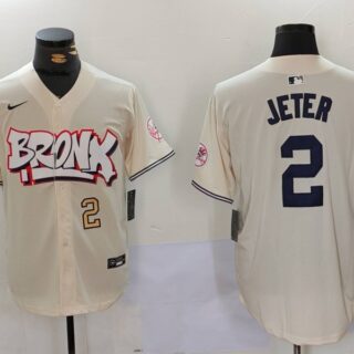 Men's New York Yankees #2 Derek Jeter Cream The Bronx Graffiti V2 Vapor Limited Stitched Baseball Jerseys
