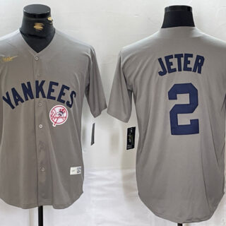 Men's New York Yankees #2 Derek Jeter Grey Cool Base Stitched Baseball Jerseys