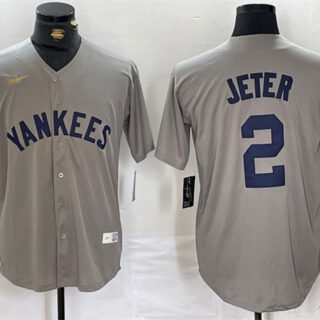 Men's New York Yankees #2 Derek Jeter Grey Cool Base Stitched Baseball Jersey