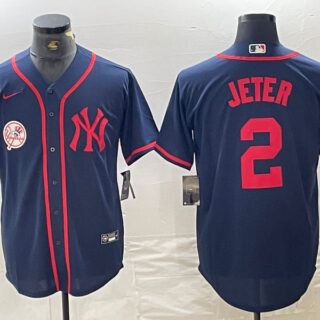 Men's New York Yankees #2 Derek Jeter Navy Cool Base Stitched Baseball Jersey