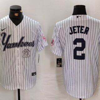 Men's New York Yankees #2 Derek Jeter White Cool Base Stitched Baseball Jerseys