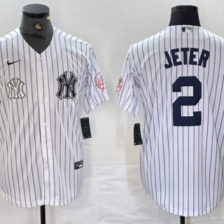 Men's New York Yankees #2 Derek Jeter White Cool Base Stitched Baseball Jersey