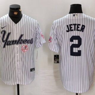 Men's New York Yankees #2 Derek Jeter White Cool Base Stitched Baseball Jerseys