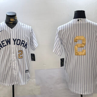 Men's New York Yankees #2 Derek Jeter White Pinstripe Without Name Fashion Cool Base Jerseys