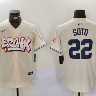 Men's New York Yankees #22 Juan Soto Cream The Bronx Graffiti V2 Vapor Limited Stitched Baseball Jerseys