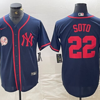 Men's New York Yankees #22 Juan Soto Navy Cool Base Stitched Baseball Jersey