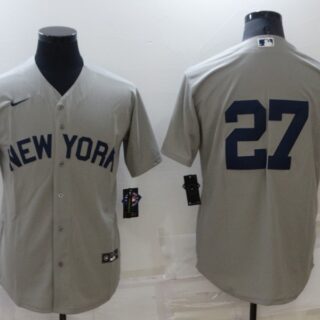 Men's New York Yankees #27 Giancarlo Stanton 2021 Grey Field Of Dreams Cool Base Stitched Baseball Jersey