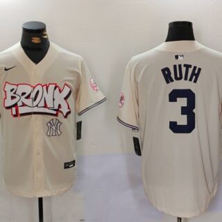 Men's New York Yankees #3 Babe Ruth Cream The Bronx Graffiti V2 Vapor Limited Stitched Baseball Jerseys