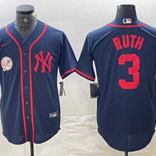 Men's New York Yankees #3 Babe Ruth Navy Cool Base Stitched Baseball Jersey