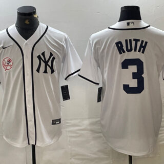 Men's New York Yankees #3 Babe Ruth White Cool Base Stitched Baseball Jersey