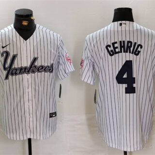 Men's New York Yankees #4 Lou Gehrig White Cool Base Stitched Baseball Jersey