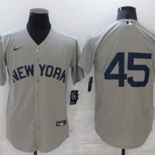 Men's New York Yankees #45 Gerrit Cole 2021 Grey Field of Dreams Cool Base Stitched Baseball Jersey