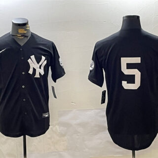 Men's New York Yankees #5 Joe DiMaggio Black With Patch Cool Base Stitched Baseball Jersey