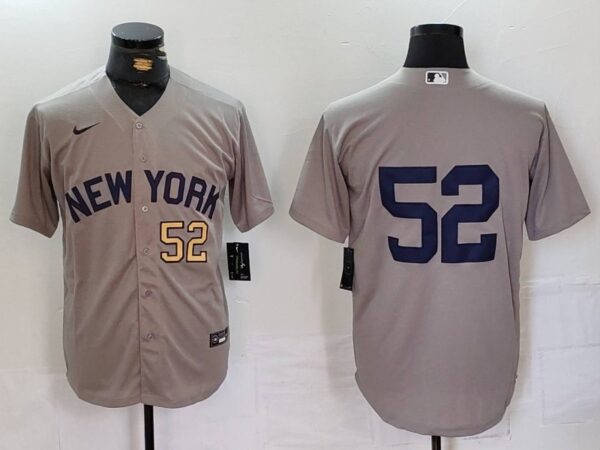 Men's New York Yankees #52 CC Sabathia Grey Cool Base Stitched Baseball Jerseys