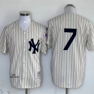 Men's New York Yankees #7 Mickey Mantle Cream Cool Base Stitched Baseball Jersey