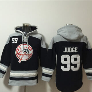 Men's New York Yankees #99 Aaron Judge Black Grey Ageless Must-Have Lace-Up Pullover Hoodie