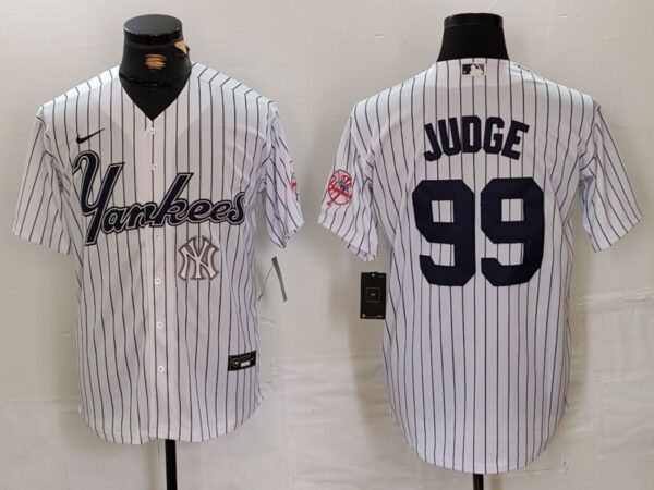 Men's New York Yankees #99 Aaron Judge White Cool Base Stitched Baseball Jerseys