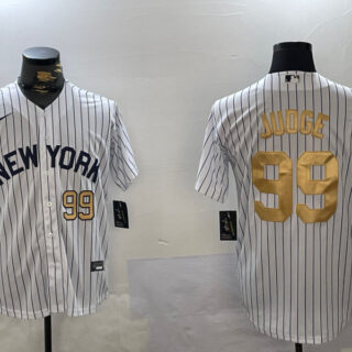Men's New York Yankees #99 Aaron Judge White Pinstripe Fashion Cool Base Jerseys