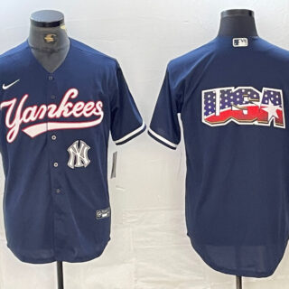 Men's New York Yankees Big LOGO Navy Cool Base Stitched Baseball Jersey